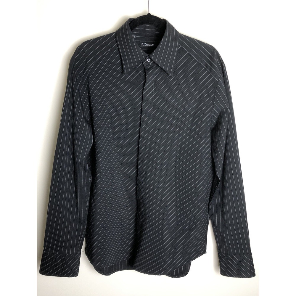 7 Diamonds Dress Shirt Mens XL Black Pinstripe 4 Way Stretch Long Sleeve